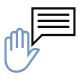 An icon of an open hand facing forward, outlined in blue, symbolising stop, assistance, or interaction.