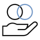 Blue overlapping circle icon representing integration or connection.
