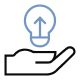 An icon depicting a hand below a lightbulb with an upward arrow inside, outlined in blue.
