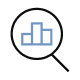 An icon in blue depicts a bar chart with three vertical bars of varying heights inside a magnifying glass.