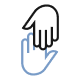 An icon depicting two hands holding each other vertically, one outlined in blue and the other black.