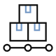 An icon depicting three squares connected in a triangular formation, outlined in blue and black. 